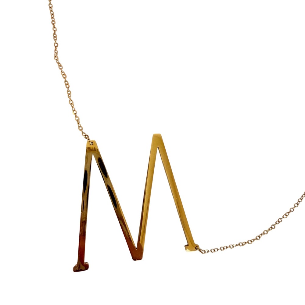 Initial M Necklace Women Gold Tone Large Sideways Letter Minimalist Monogram